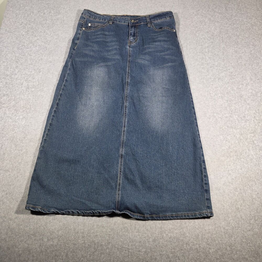 Galmint Denim Maxi Skirt Women Long A Line Blue Jean Distressed Modest Size 8